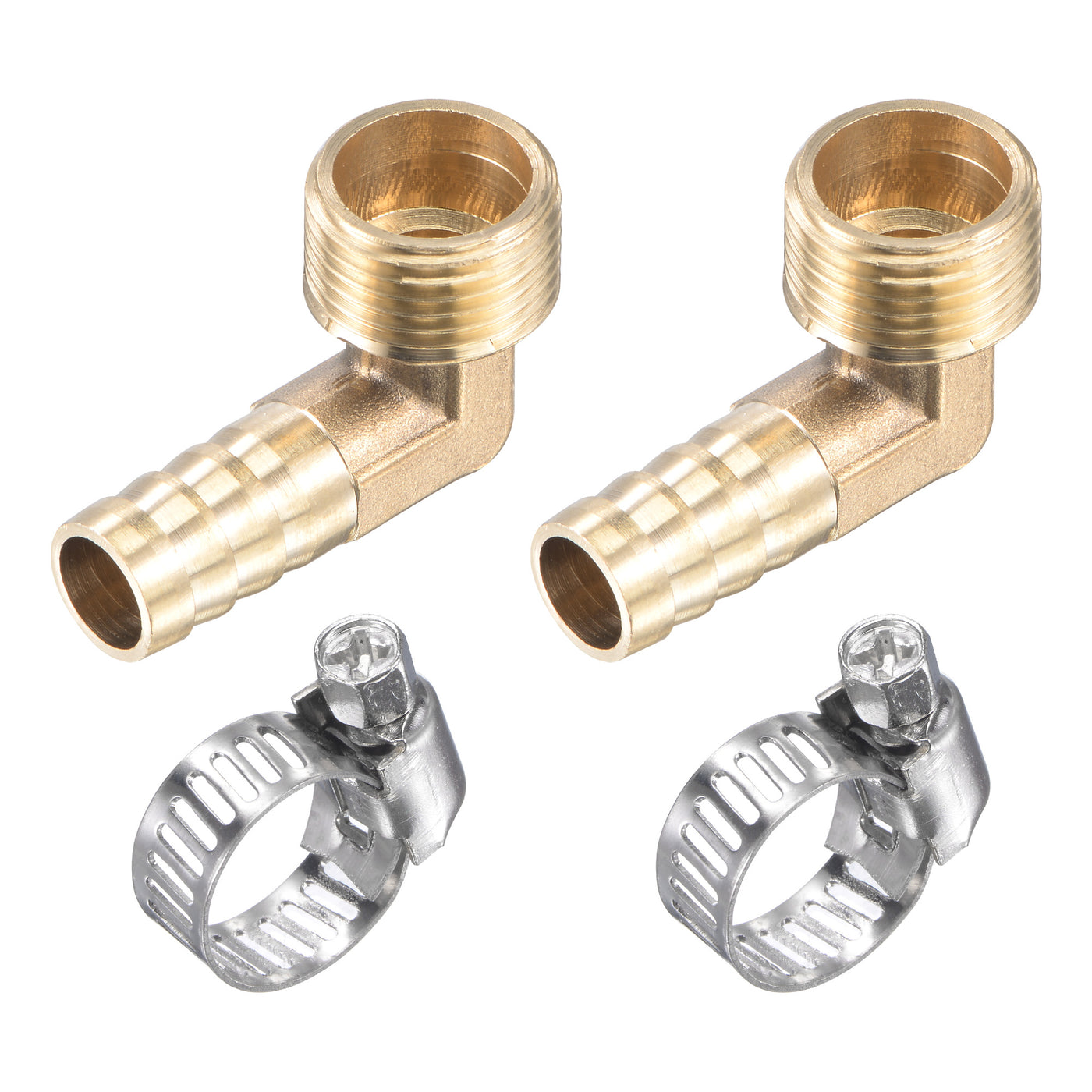 uxcell Uxcell Brass Hose Barbed Fitting Elbow Right Angle Pipe Connector with Stainless Steel Hose Clamps