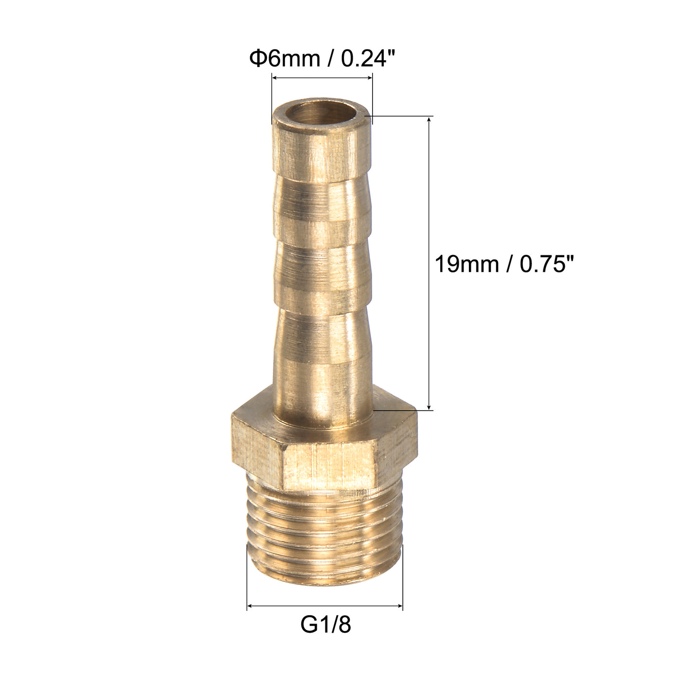 uxcell Uxcell Brass Hose Barb Fitting Straight 6mm x G1/8 Male Thread Pipe Connector with Stainless Steel Hose Clamp, Pack of 3