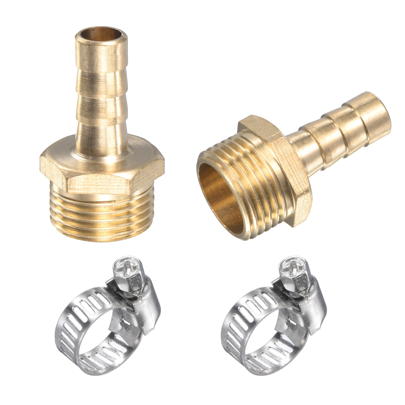 uxcell Uxcell Brass Hose Barb Fitting Straight Male Thread Pipe Connector with Stainless Steel Hose Clamp