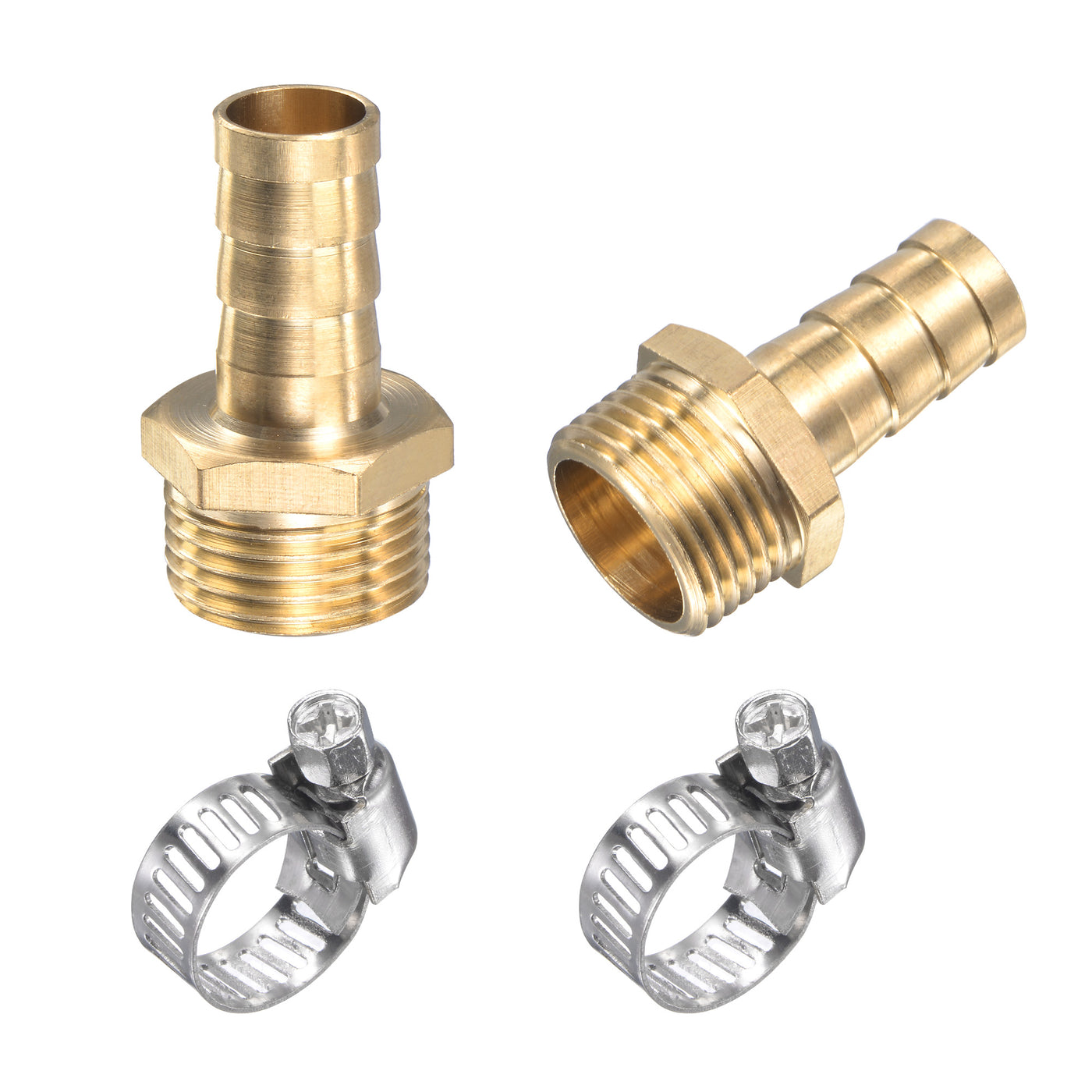 uxcell Uxcell Brass Hose Barb Fitting Straight Male Thread Pipe Connector with Stainless Steel Hose Clamp