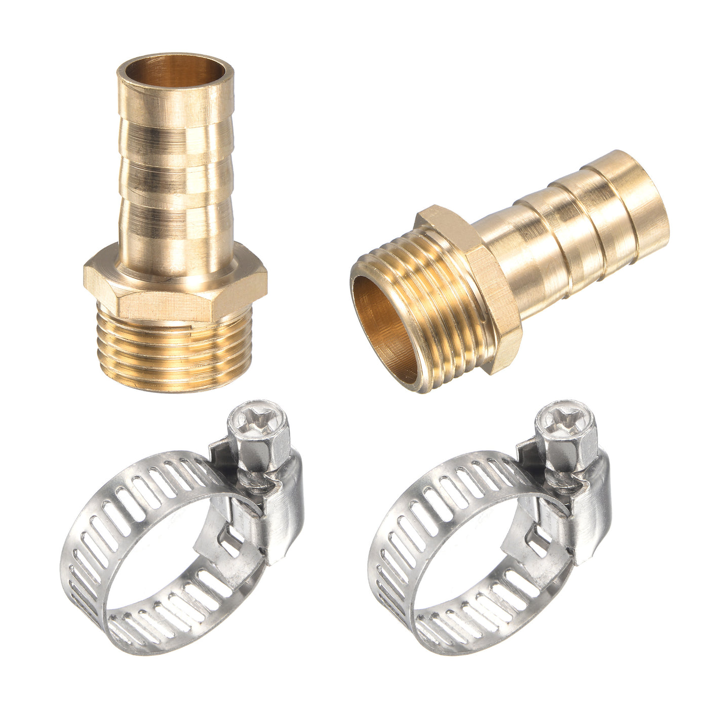 uxcell Uxcell Brass Hose Barb Fitting Straight Male Thread Pipe Connector with Stainless Steel Hose Clamp