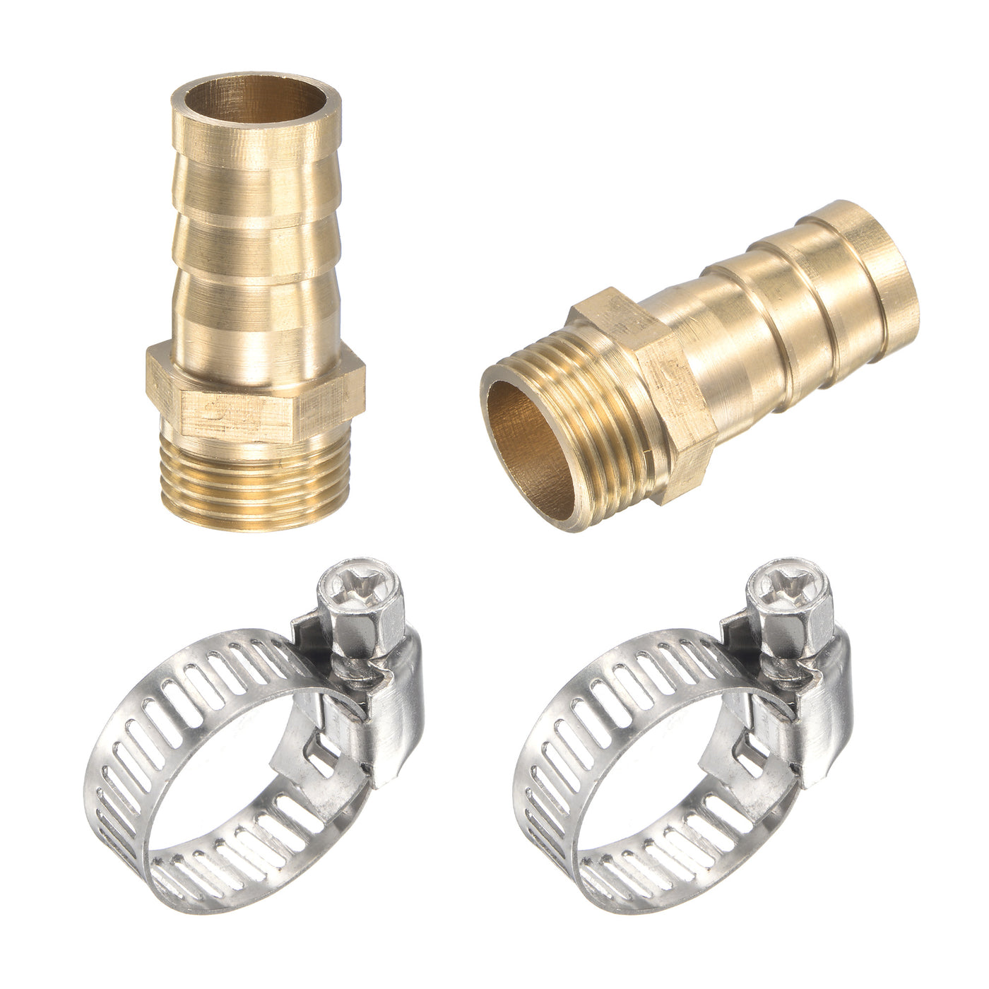 uxcell Uxcell Brass Hose Barb Fitting Straight Male Thread Pipe Connector with Stainless Steel Hose Clamp