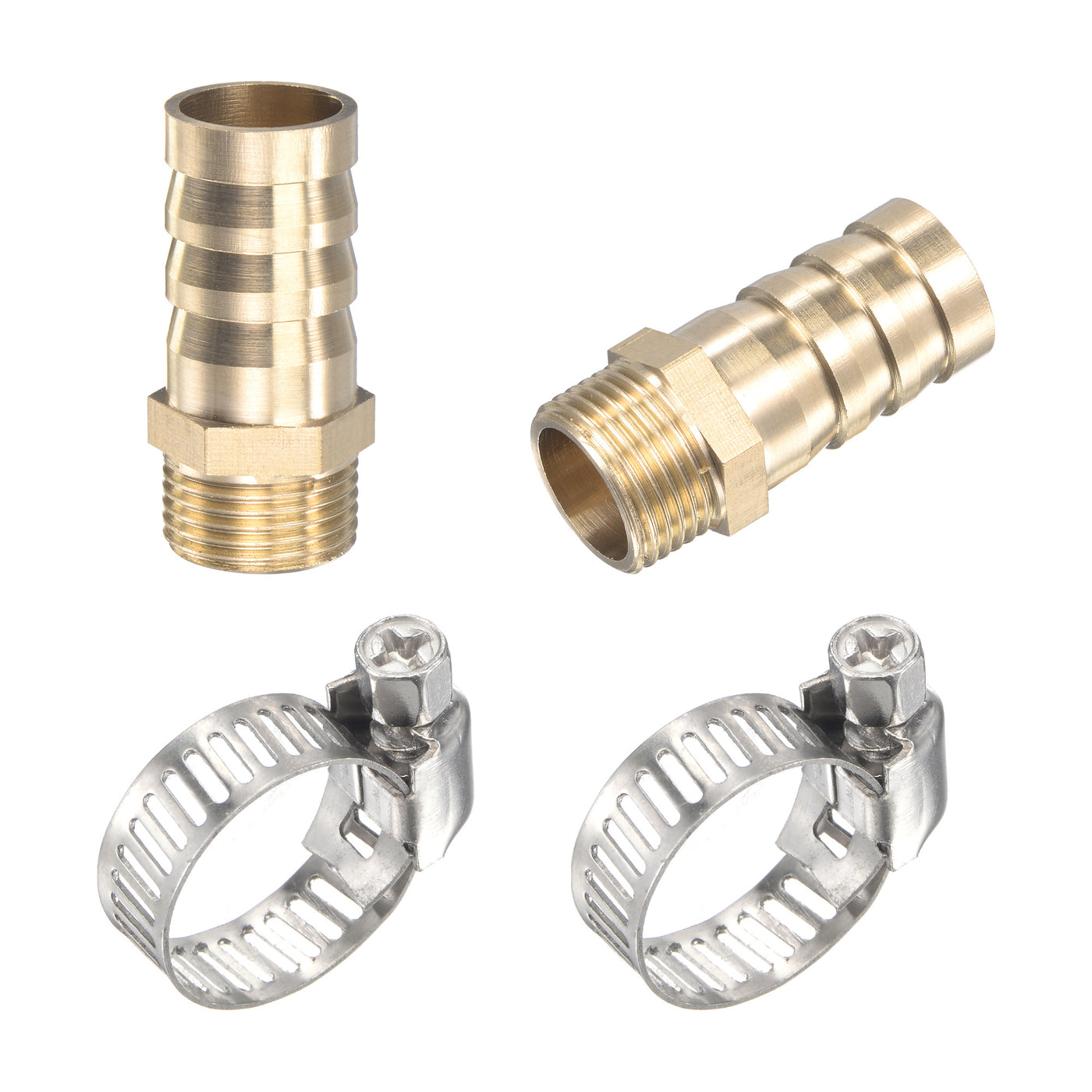 uxcell Uxcell Brass Hose Barb Fitting Straight Male Thread Pipe Connector with Stainless Steel Hose Clamp