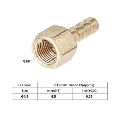 Harfington Uxcell Brass Barb Hose Fitting Connector Adapter 10mm Barbed x G1/8 Female Pipe with 6-12mm Hose Clamp 2Set