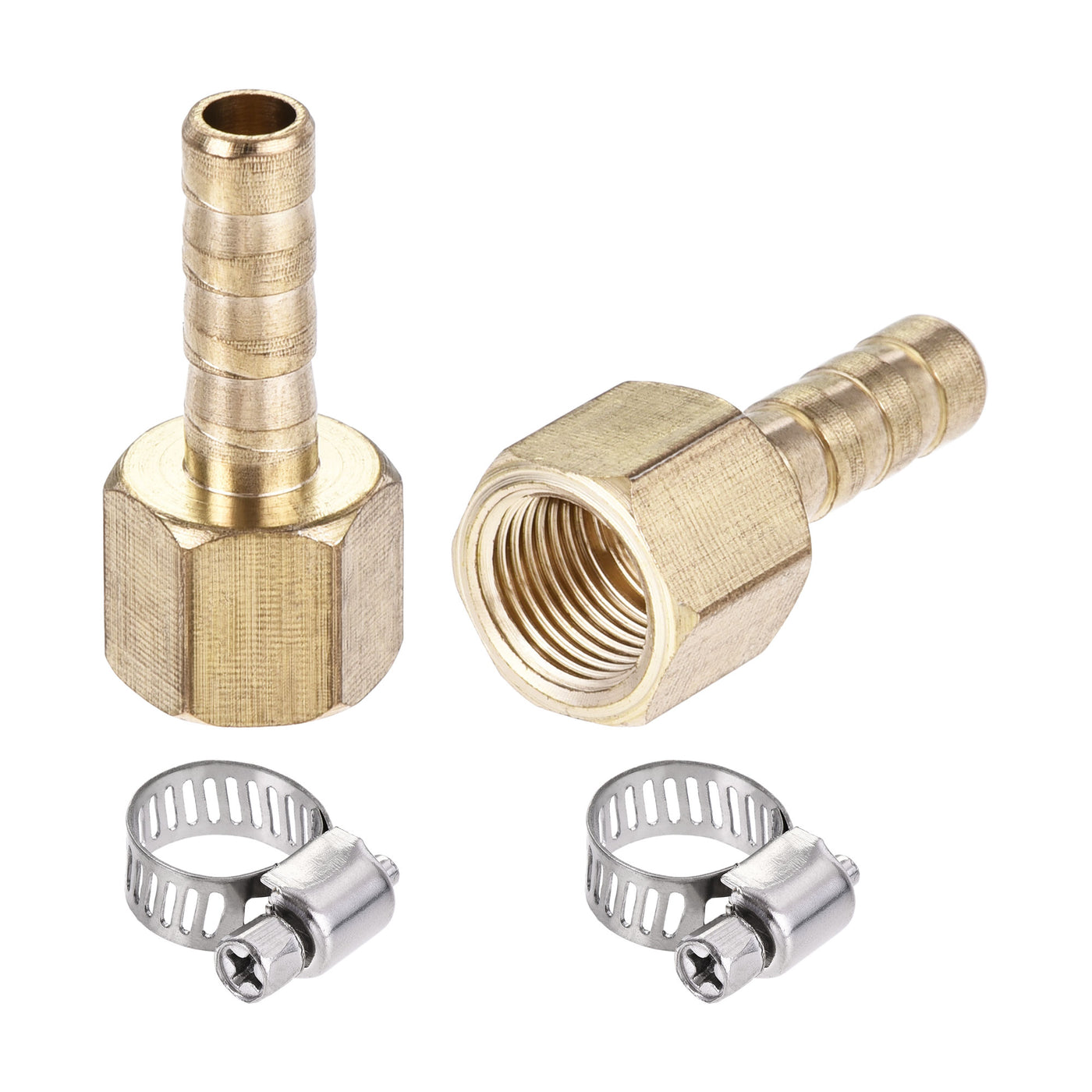 Uxcell Uxcell Brass Barb Hose Fitting Connector Adapter 10mm Barbed x G1/8 Female Pipe with 6-12mm Hose Clamp 2Set