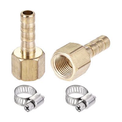 Harfington Uxcell Brass Barb Hose Fitting Connector Adapter 10mm Barbed x G1/8 Female Pipe with 6-12mm Hose Clamp 2Set