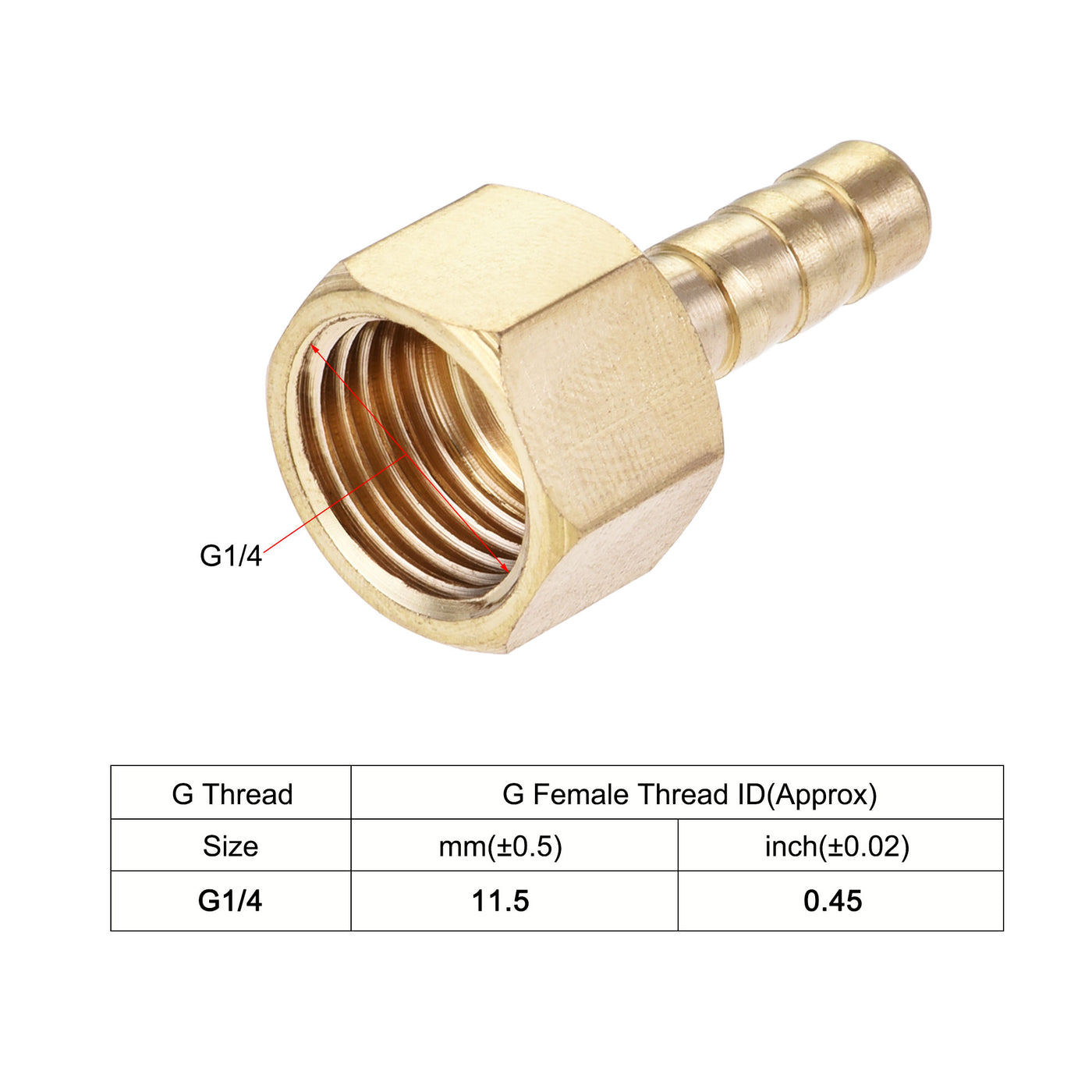 Uxcell Uxcell Brass Barb Hose Fitting Connector Adapter 12mm Barbed x G1/4 Female Pipe with 9-16mm Hose Clamp 2Set