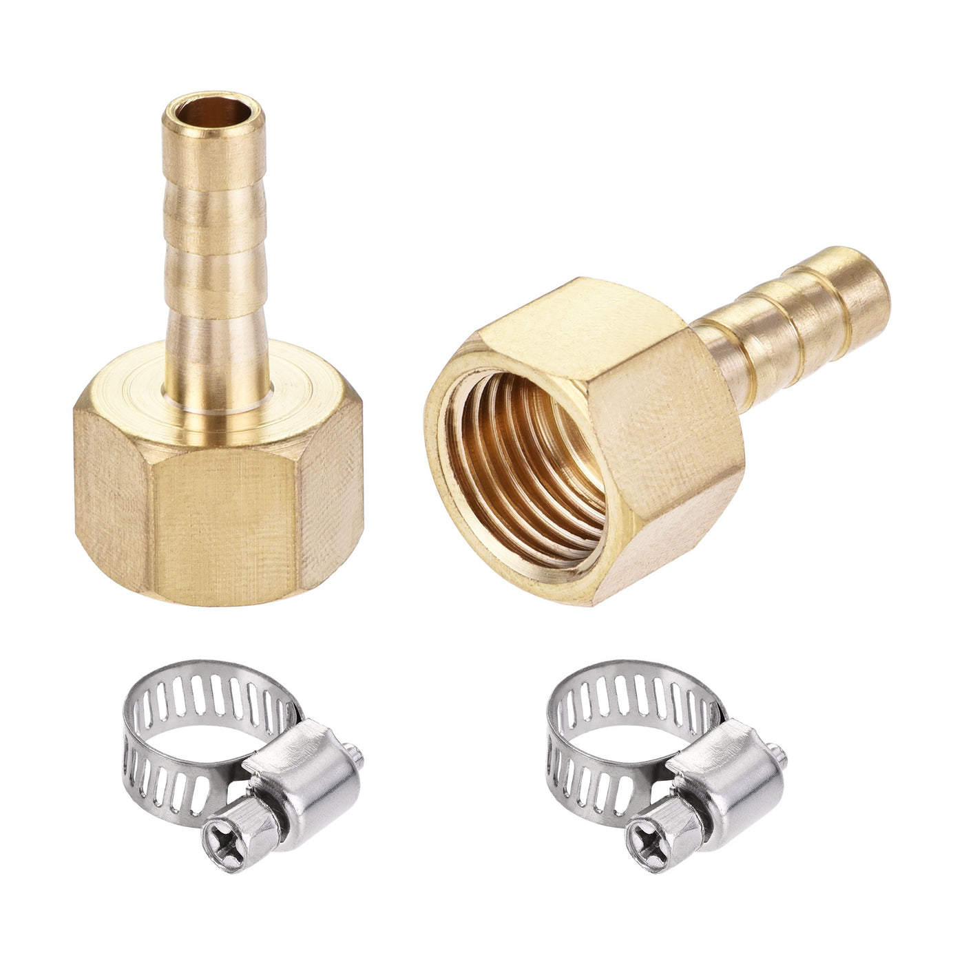 Uxcell Uxcell Brass Barb Hose Fitting Connector Adapter 12mm Barbed x G1/4 Female Pipe with 9-16mm Hose Clamp 2Set