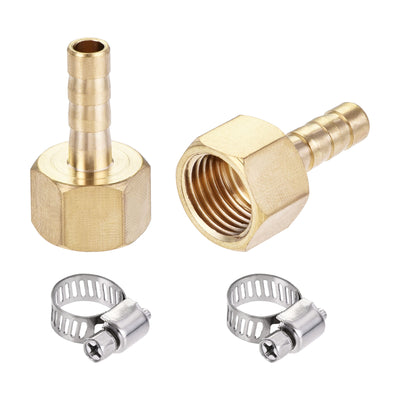 Harfington Uxcell Brass Barb Hose Fitting Connector Adapter 12mm Barbed x G1/4 Female Pipe with 9-16mm Hose Clamp 2Set