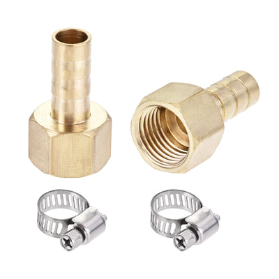 Harfington Uxcell Brass Barb Hose Fitting Connector Adapter 12mm Barbed x G1/4 Female Pipe with 9-16mm Hose Clamp 2Set