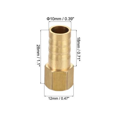 Harfington Uxcell Brass Barb Hose Fitting Connector Adapter 10mm Barbed x G1/8 Female Pipe with 6-12mm Hose Clamp 2Set