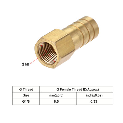 Harfington Uxcell Brass Barb Hose Fitting Connector Adapter 10mm Barbed x G1/8 Female Pipe with 6-12mm Hose Clamp 2Set