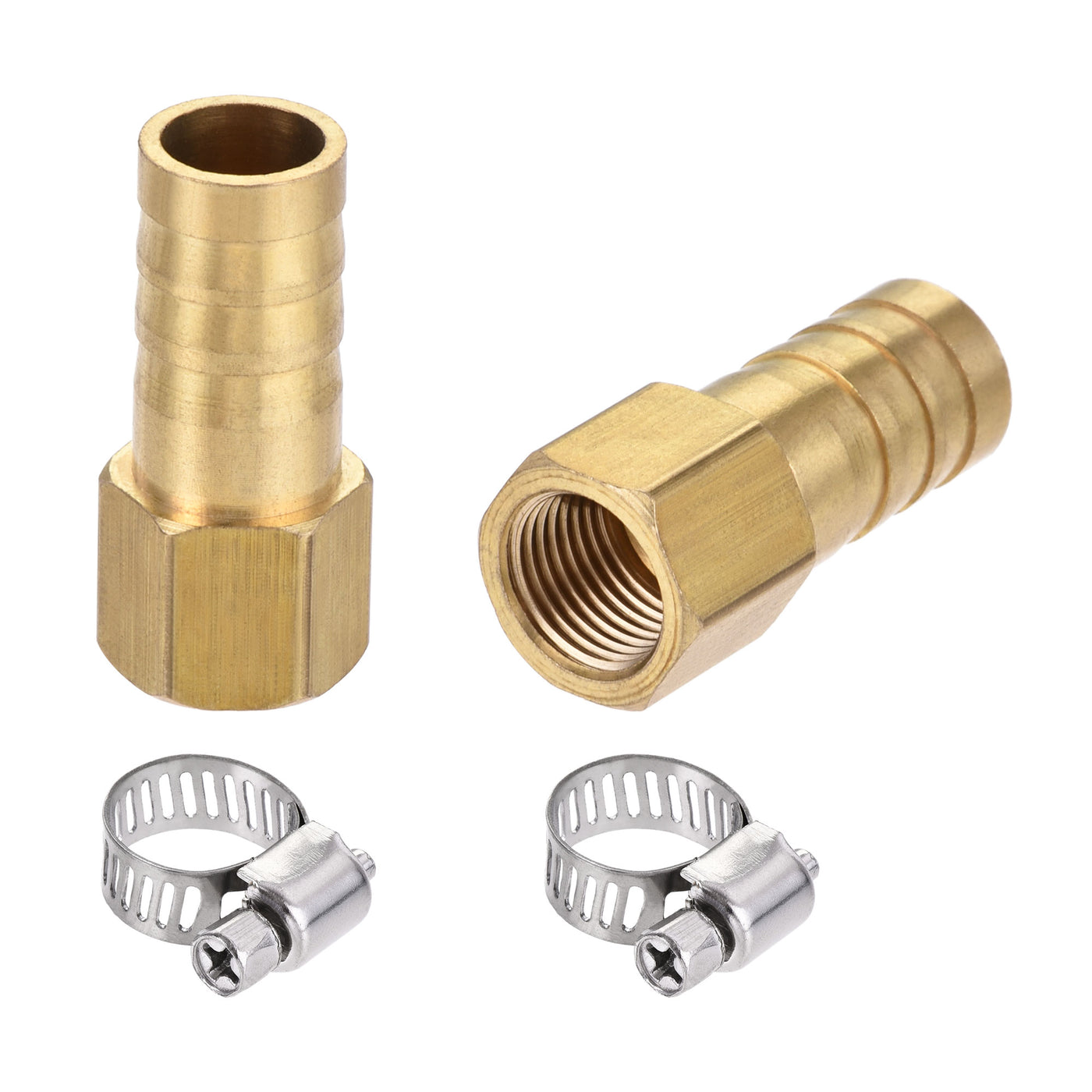 Uxcell Uxcell Brass Barb Hose Fitting Connector Adapter 10mm Barbed x G1/8 Female Pipe with 6-12mm Hose Clamp 2Set