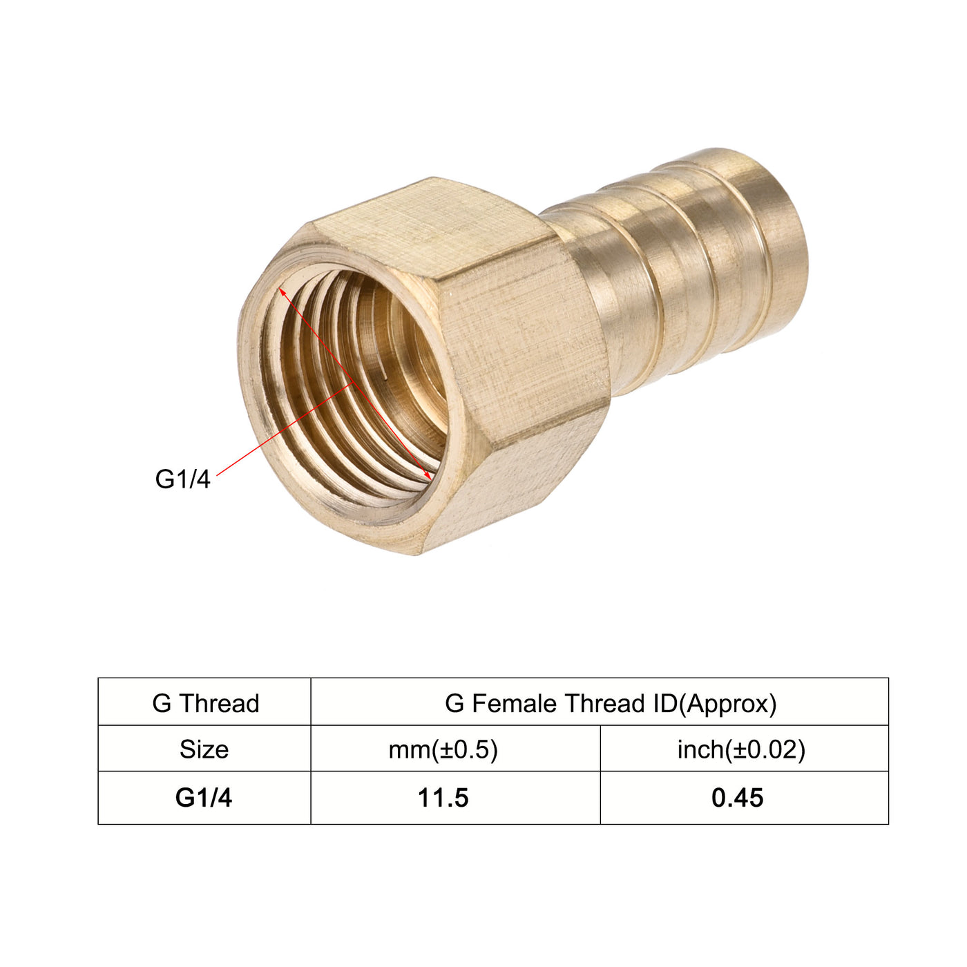 Uxcell Uxcell Brass Barb Hose Fitting Connector Adapter 12mm Barbed x G1/4 Female Pipe with 9-16mm Hose Clamp 2Set