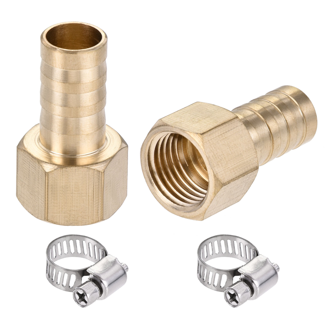 Uxcell Uxcell Brass Barb Hose Fitting Connector Adapter 12mm Barbed x G1/4 Female Pipe with 9-16mm Hose Clamp 2Set