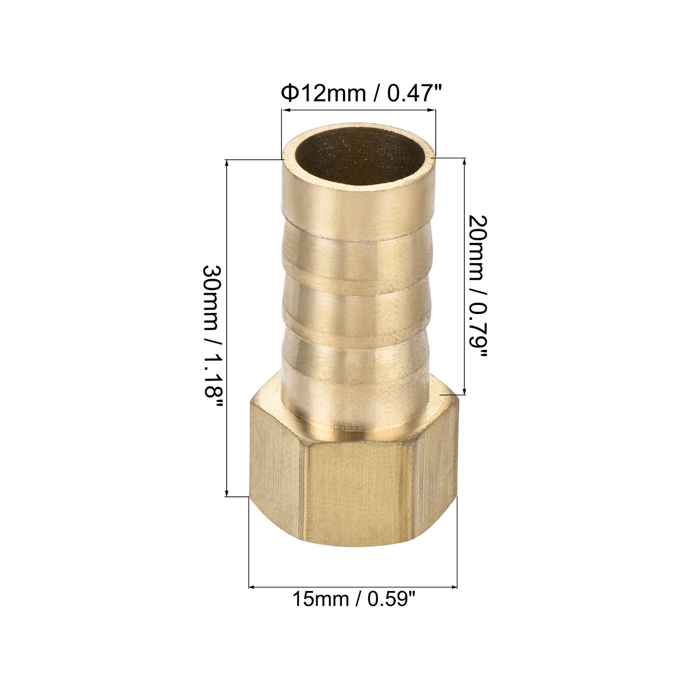 Uxcell Uxcell Brass Barb Hose Fitting Connector Adapter 12mm Barbed x G1/4 Female Pipe with 9-16mm Hose Clamp 2Set