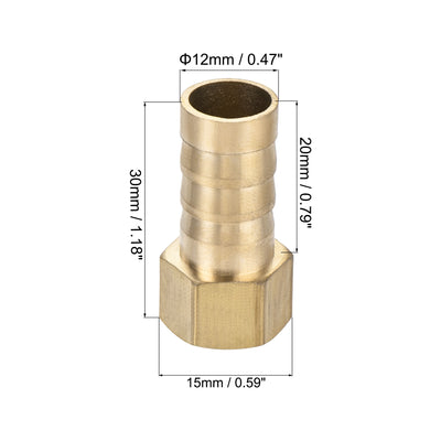 Harfington Uxcell Brass Barb Hose Fitting Connector Adapter 12mm Barbed x G1/4 Female Pipe with 9-16mm Hose Clamp 2Set