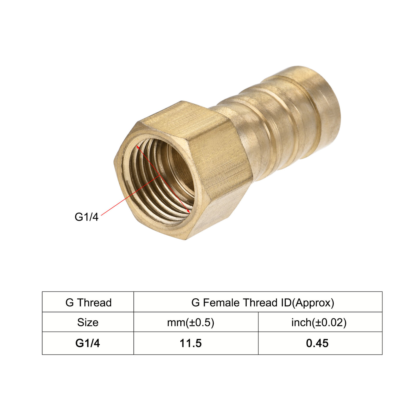 Uxcell Uxcell Brass Barb Hose Fitting Connector Adapter 12mm Barbed x G1/4 Female Pipe with 9-16mm Hose Clamp 2Set