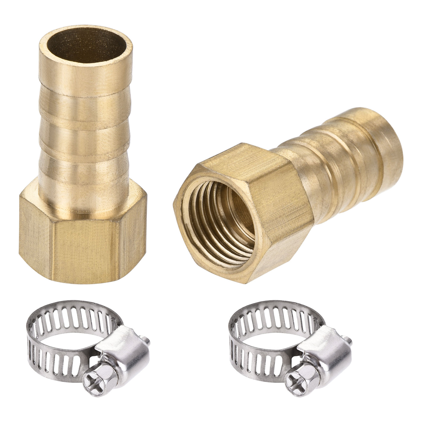 Uxcell Uxcell Brass Barb Hose Fitting Connector Adapter 12mm Barbed x G1/4 Female Pipe with 9-16mm Hose Clamp 2Set