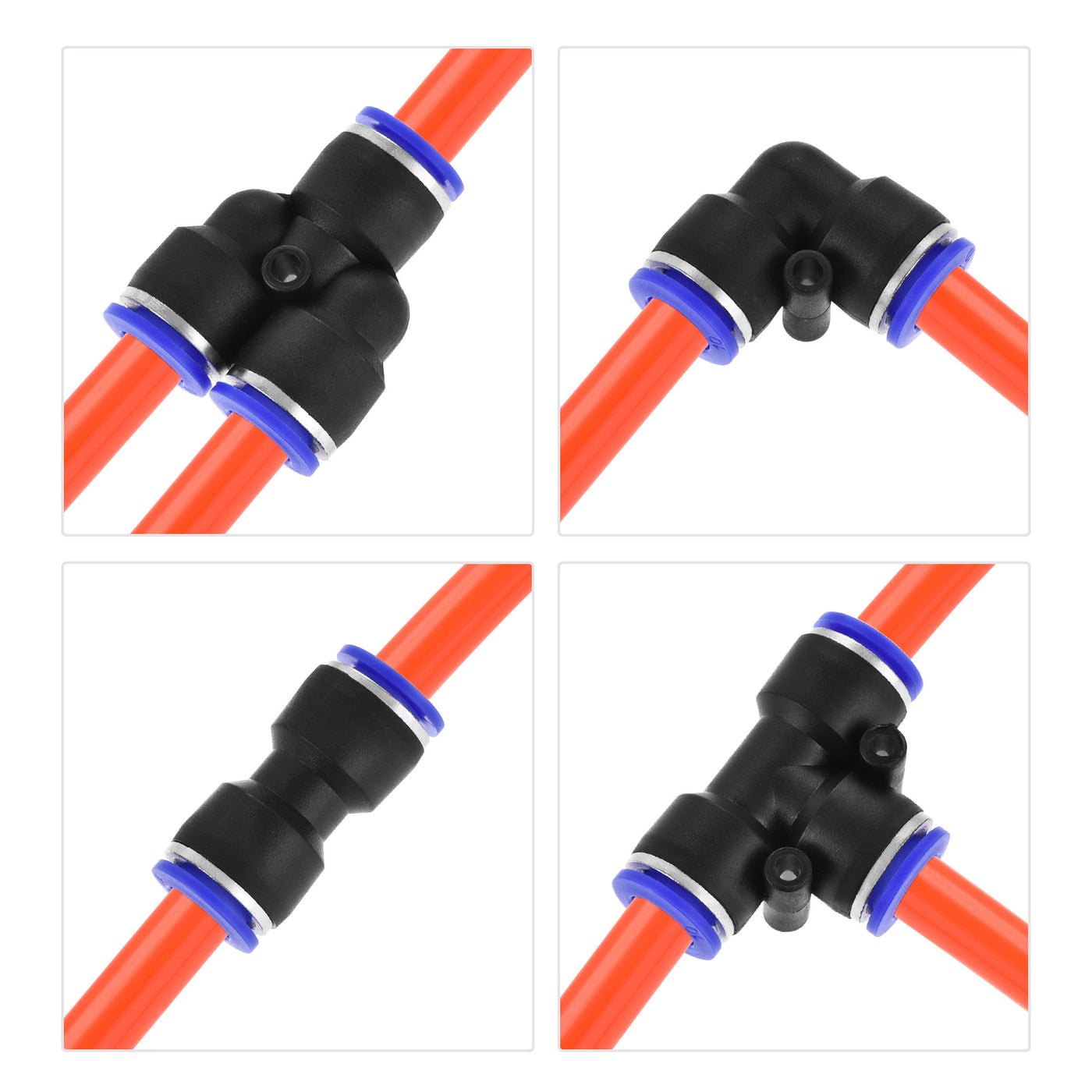 uxcell Uxcell Pneumatic OD Polyurethane PU Air Hose Tubing Kit with 8 Pcs Push to Connect Fittings