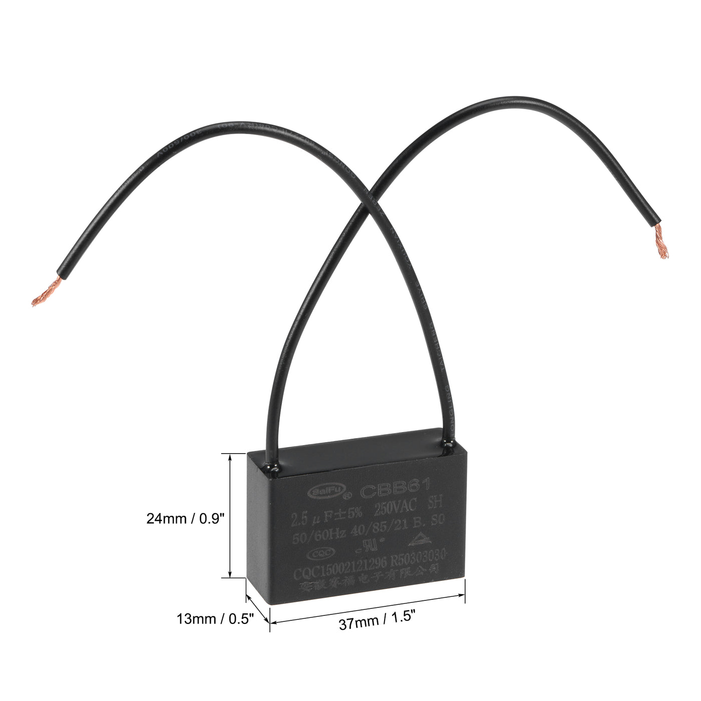 uxcell Uxcell Ceiling Fan Capacitor CBB61 2.5uF 250V AC 2 Wires Metallized Polypropylene Film Capacitor 37x24x13mm for Electric Fan Pump Motor Generator