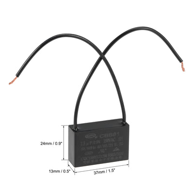 Harfington Uxcell Ceiling Fan Capacitor CBB61 2.5uF 250V AC 2 Wires Metallized Polypropylene Film Capacitor 37x24x13mm for Electric Fan Pump Motor Generator