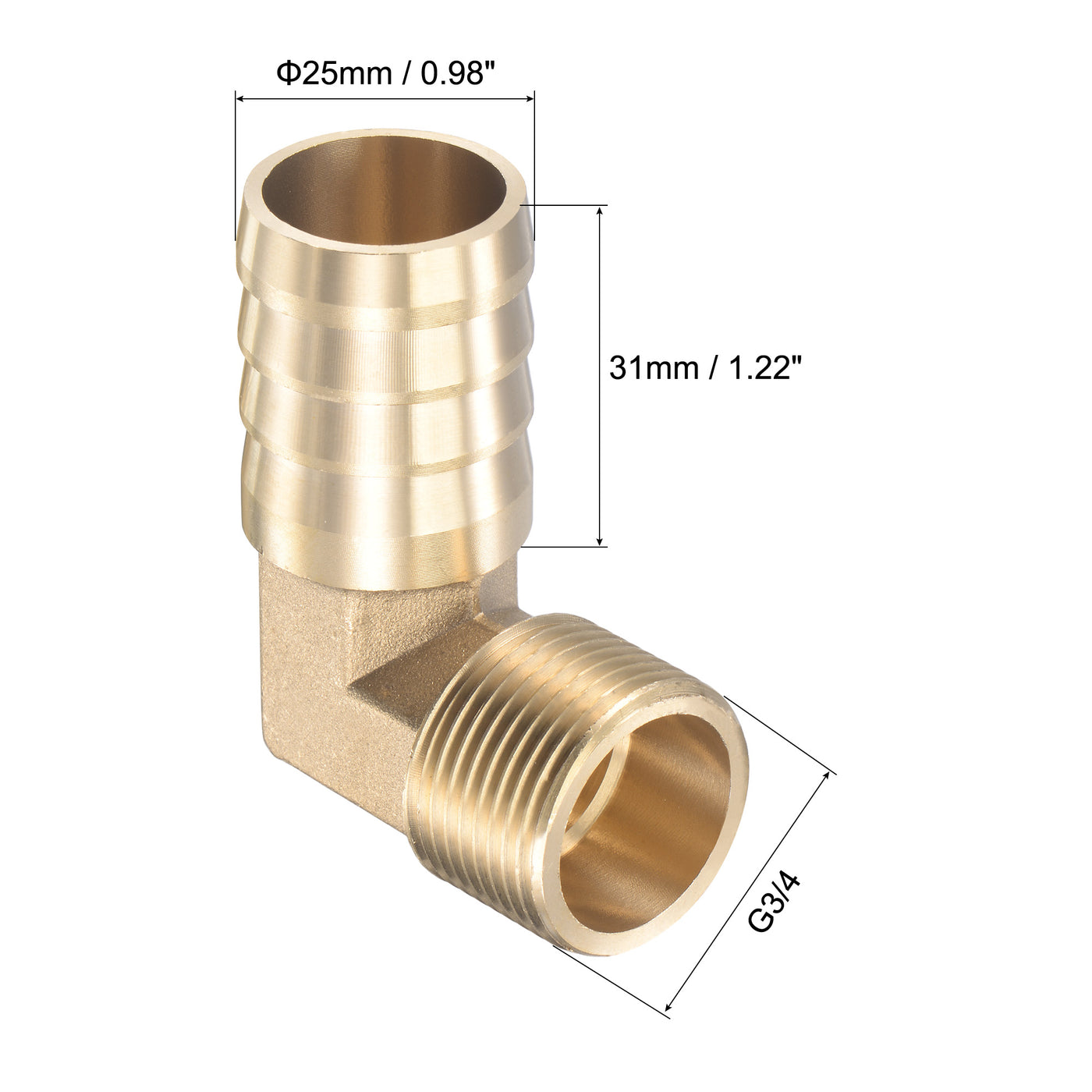 uxcell Uxcell Brass Hose Barb Fitting Elbow 25mm x G3/4 Male Thread Right Angle Pipe Connector with Stainless Steel Hose Clamp