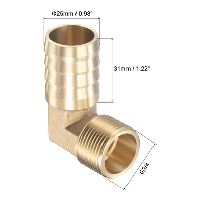 Harfington Uxcell Brass Hose Barb Fitting Elbow 25mm x G3/4 Male Thread Right Angle Pipe Connector with Stainless Steel Hose Clamp