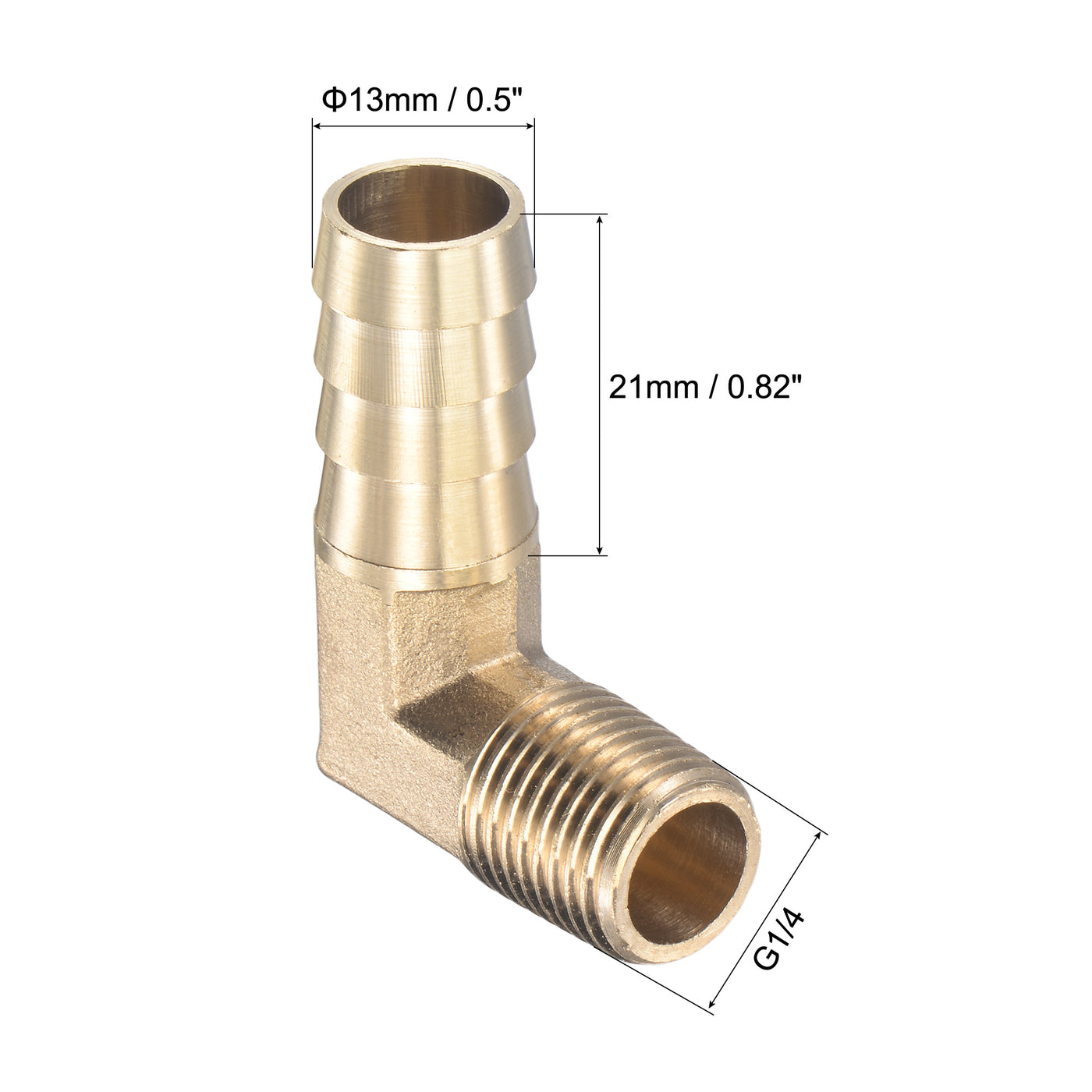 Uxcell Uxcell Brass Hose Barb Fitting Elbow 13mm x G1/4 Male Thread Right Angle Pipe Connector with Stainless Steel Hose Clamp, Pack of 2