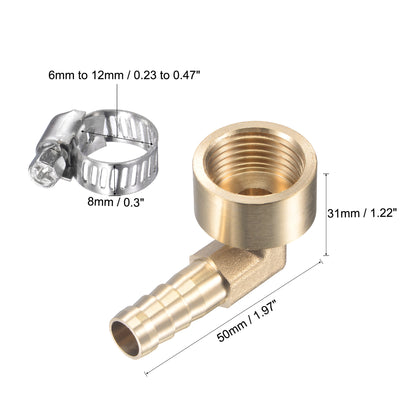 Harfington Uxcell Brass Hose Barb Fitting Elbow 16mm x G1/2 Female Thread Pipe Connector with Stainless Steel Hose Clamp