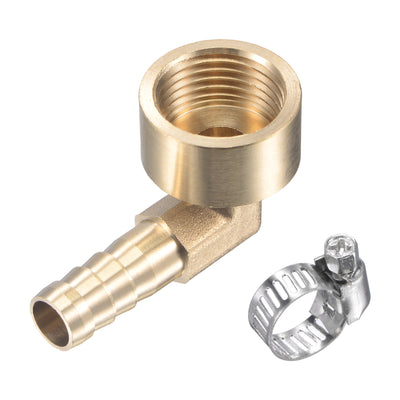 Harfington Uxcell Brass Hose Barb Fitting Elbow 16mm x G1/2 Female Thread Pipe Connector with Stainless Steel Hose Clamp