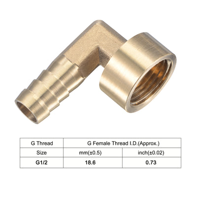 Harfington Uxcell Brass Hose Barb Fitting Elbow 16mm x G1/2 Female Thread Pipe Connector with Stainless Steel Hose Clamp