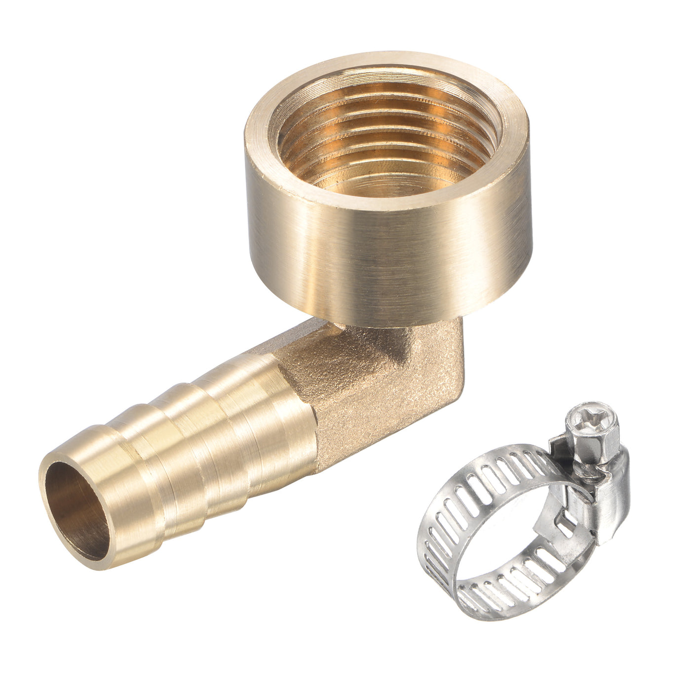 Uxcell Uxcell Brass Hose Barb Fitting Elbow 16mm x G1/2 Female Thread Pipe Connector with Stainless Steel Hose Clamp