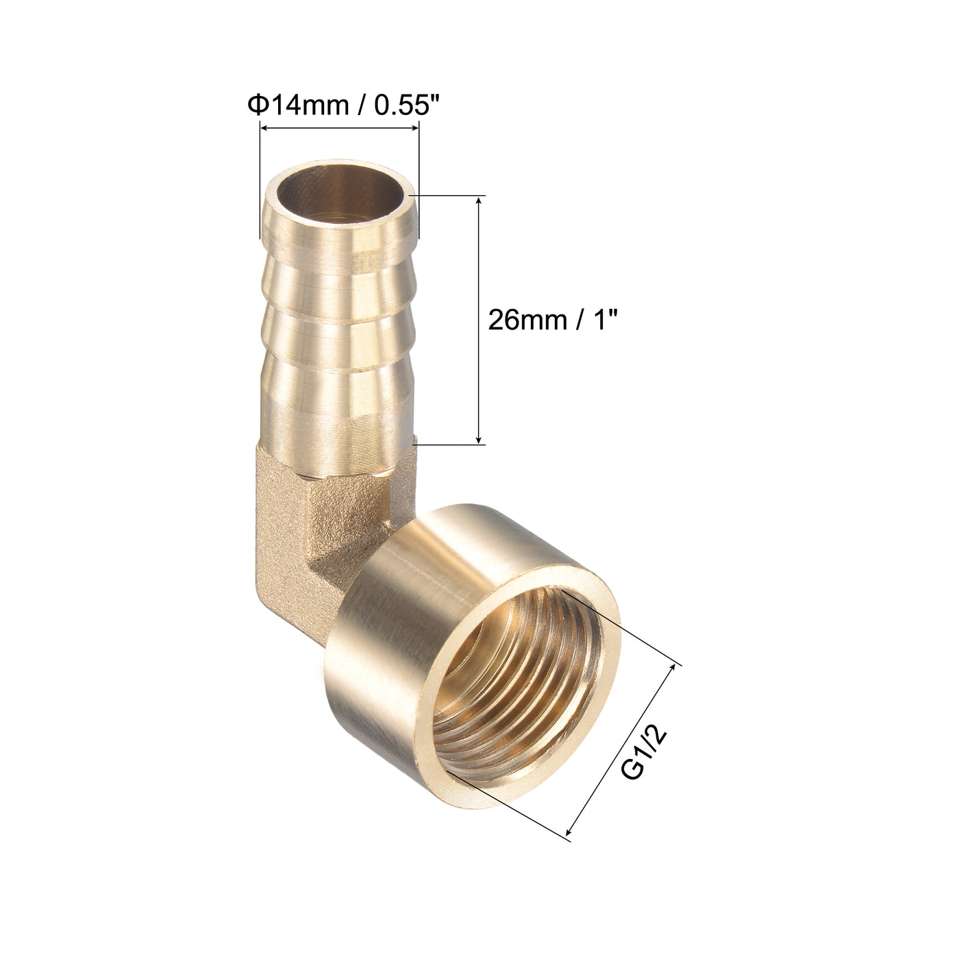 Uxcell Uxcell Brass Hose Barb Fitting Elbow 16mm x G1/2 Female Thread Pipe Connector with Stainless Steel Hose Clamp