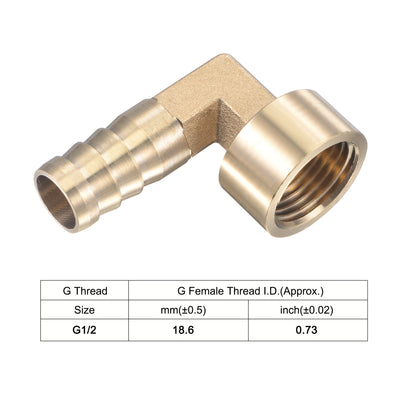 Harfington Uxcell Brass Hose Barb Fitting Elbow 16mm x G1/2 Female Thread Pipe Connector with Stainless Steel Hose Clamp