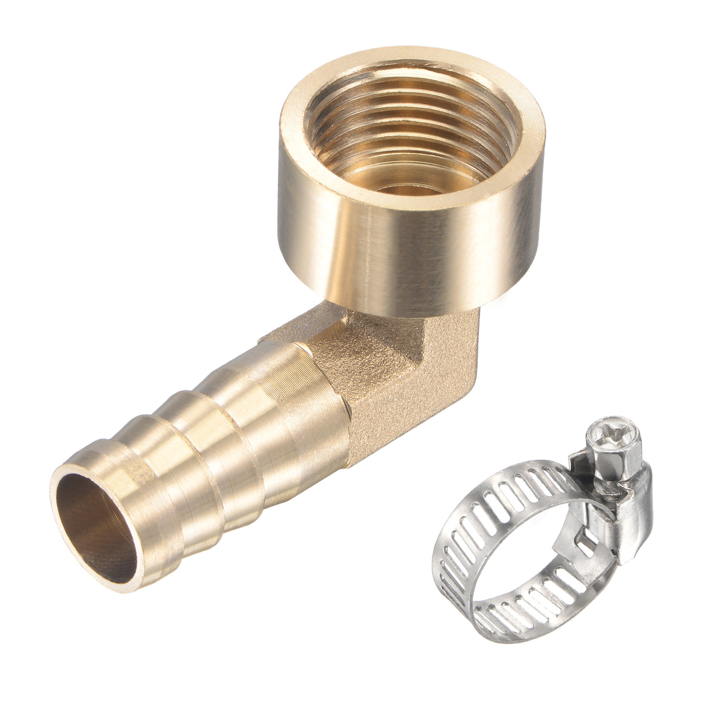 Uxcell Uxcell Brass Hose Barb Fitting Elbow 16mm x G1/2 Female Thread Pipe Connector with Stainless Steel Hose Clamp