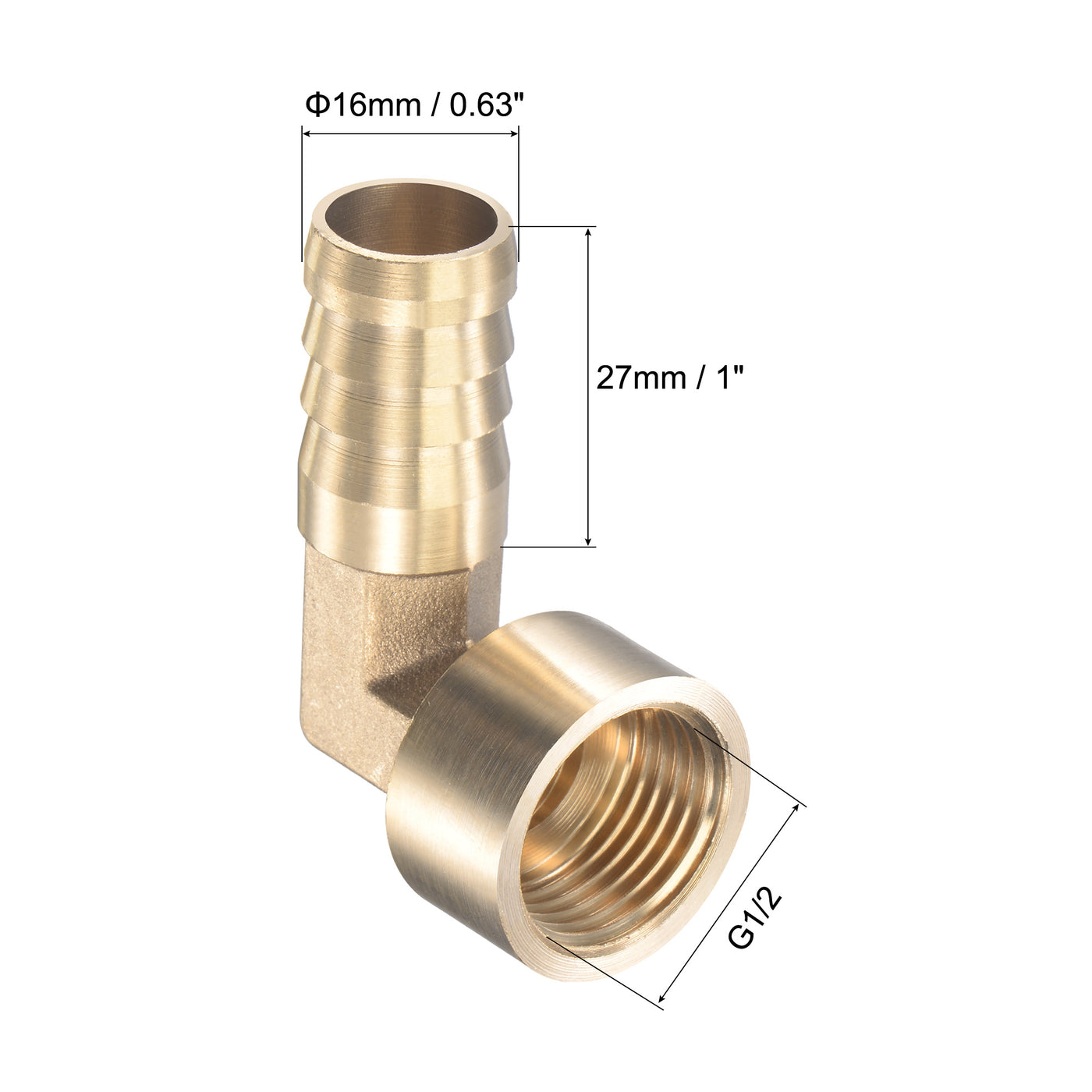 Uxcell Uxcell Brass Hose Barb Fitting Elbow 16mm x G1/2 Female Thread Pipe Connector with Stainless Steel Hose Clamp