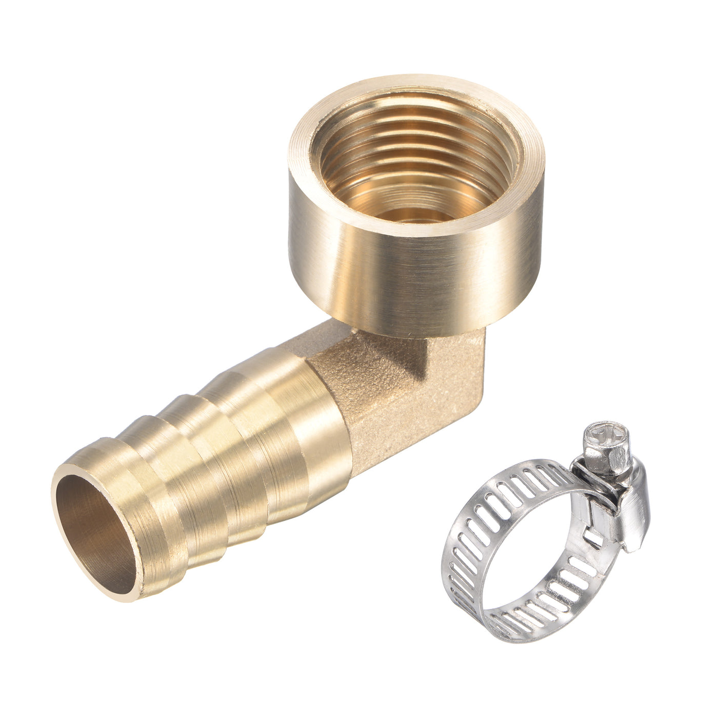 Uxcell Uxcell Brass Hose Barb Fitting Elbow 16mm x G1/2 Female Thread Pipe Connector with Stainless Steel Hose Clamp