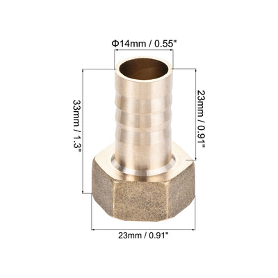 Harfington Uxcell Brass Barb Hose Fitting Connector Adapter 14mm Barbed x G1/2 Female Pipe with 9-16mm Hose Clamp 2Set