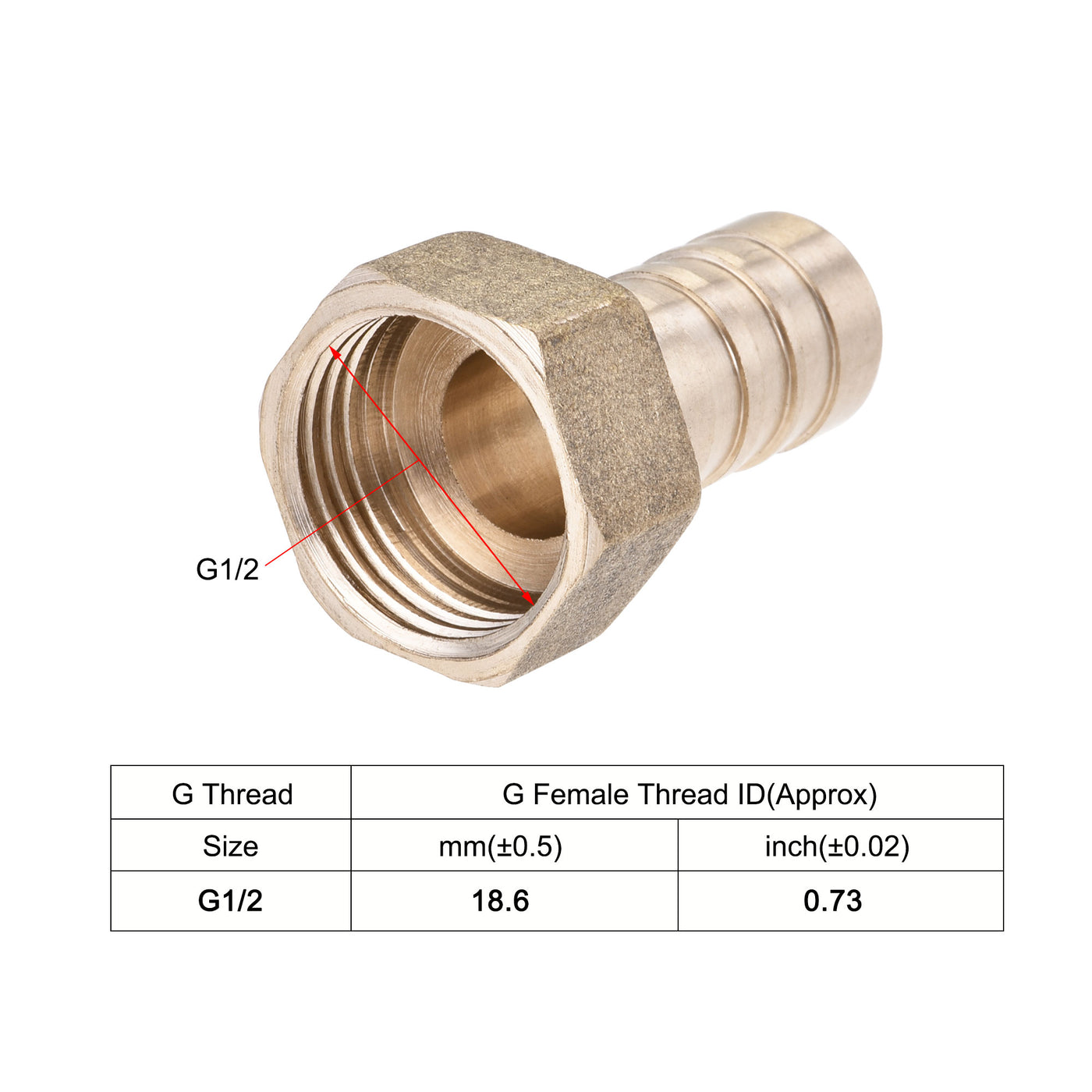 uxcell Uxcell Brass Barb Hose Fitting Connector Adapter 14mm Barbed x G1/2 Female Pipe with 9-16mm Hose Clamp 2Set