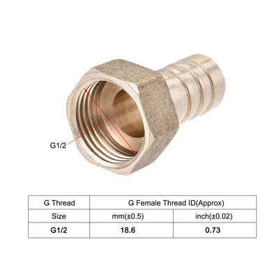 Harfington Uxcell Brass Barb Hose Fitting Connector Adapter 14mm Barbed x G1/2 Female Pipe with 9-16mm Hose Clamp 2Set