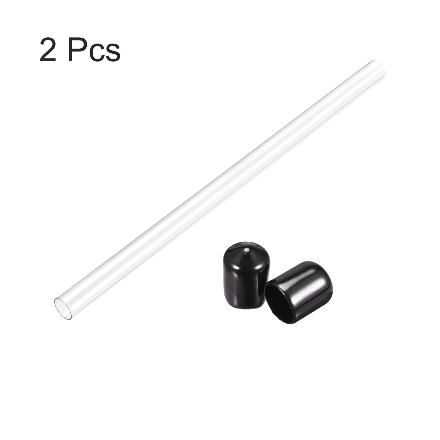 uxcell Uxcell PC Rigid Round Clear Tubing 8mm(0.31 Inch)IDx10mm(0.39 Inch)ODx250mm(9.84 Inch) Length Plastic Storage Transparent Tube with Black Lids 2pcs