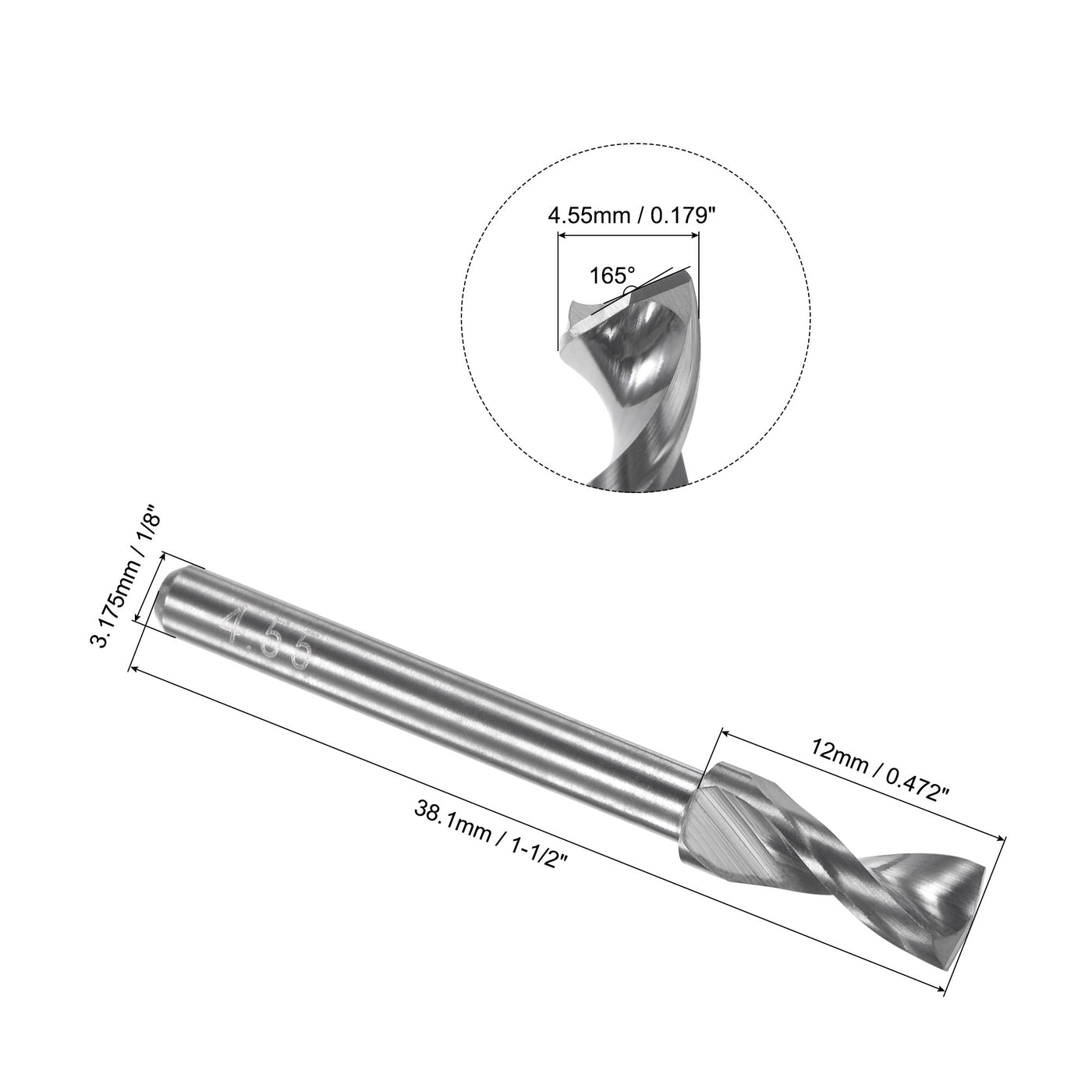 Uxcell Uxcell 4.85mm Tungsten Carbide Spiral Flute 1/8" Shank Circuit Board PCB Drill Bit