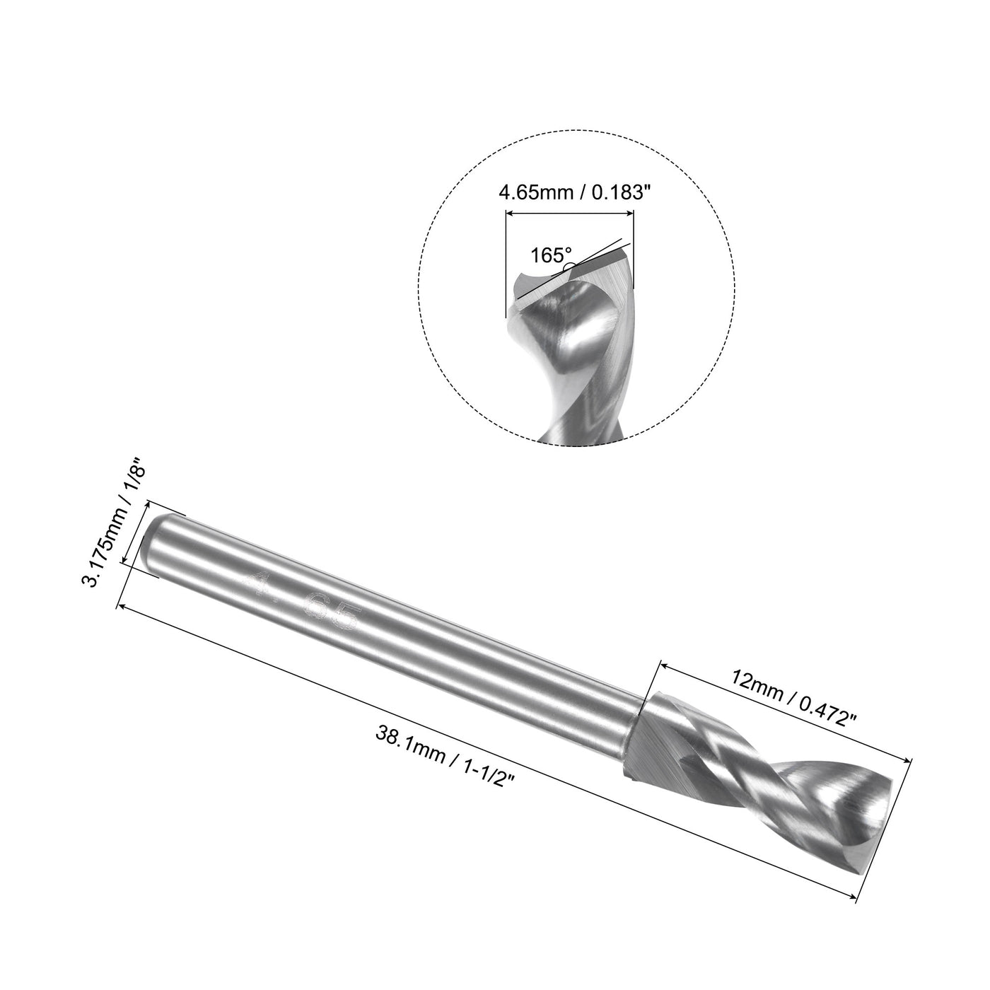 Uxcell Uxcell 4.85mm Tungsten Carbide Spiral Flute 1/8" Shank Circuit Board PCB Drill Bit