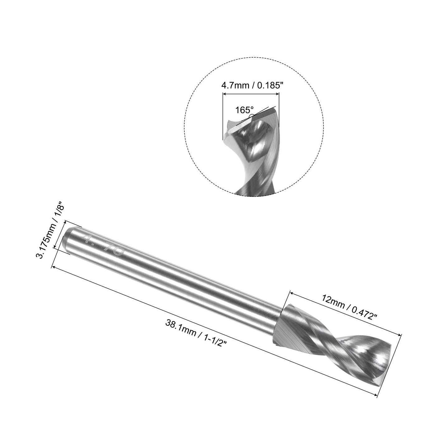 Uxcell Uxcell 4.85mm Tungsten Carbide Spiral Flute 1/8" Shank Circuit Board PCB Drill Bit