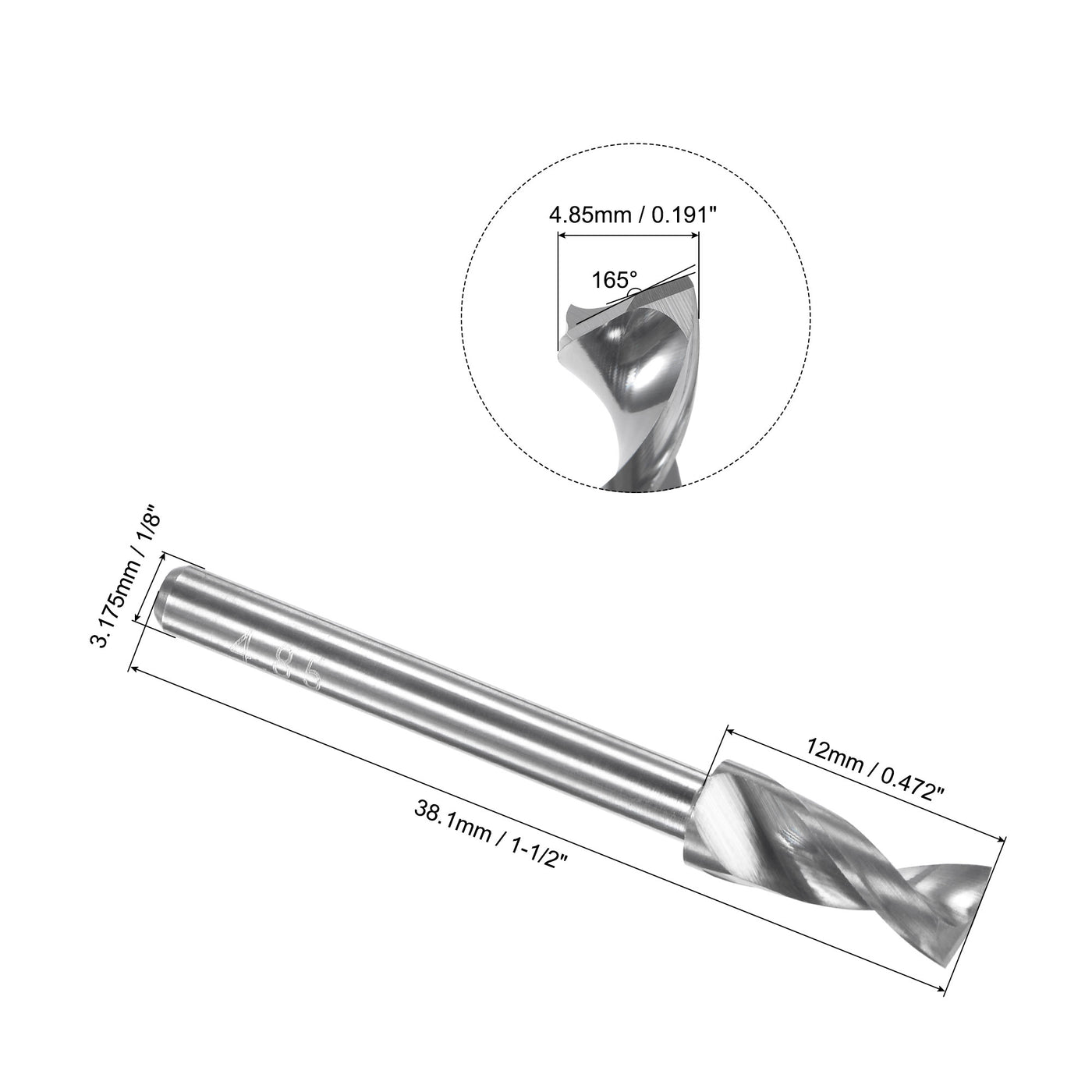 Uxcell Uxcell 4.85mm Tungsten Carbide Spiral Flute 1/8" Shank Circuit Board PCB Drill Bit