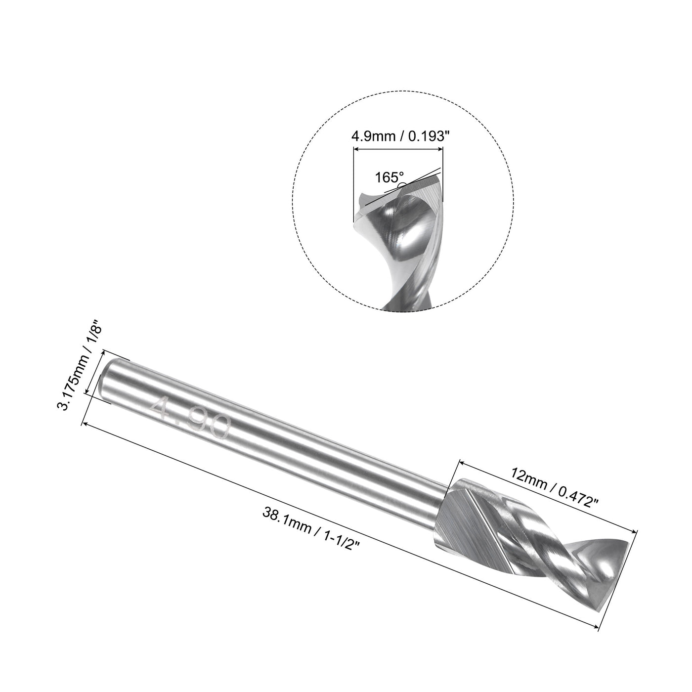 Uxcell Uxcell 4.85mm Tungsten Carbide Spiral Flute 1/8" Shank Circuit Board PCB Drill Bit