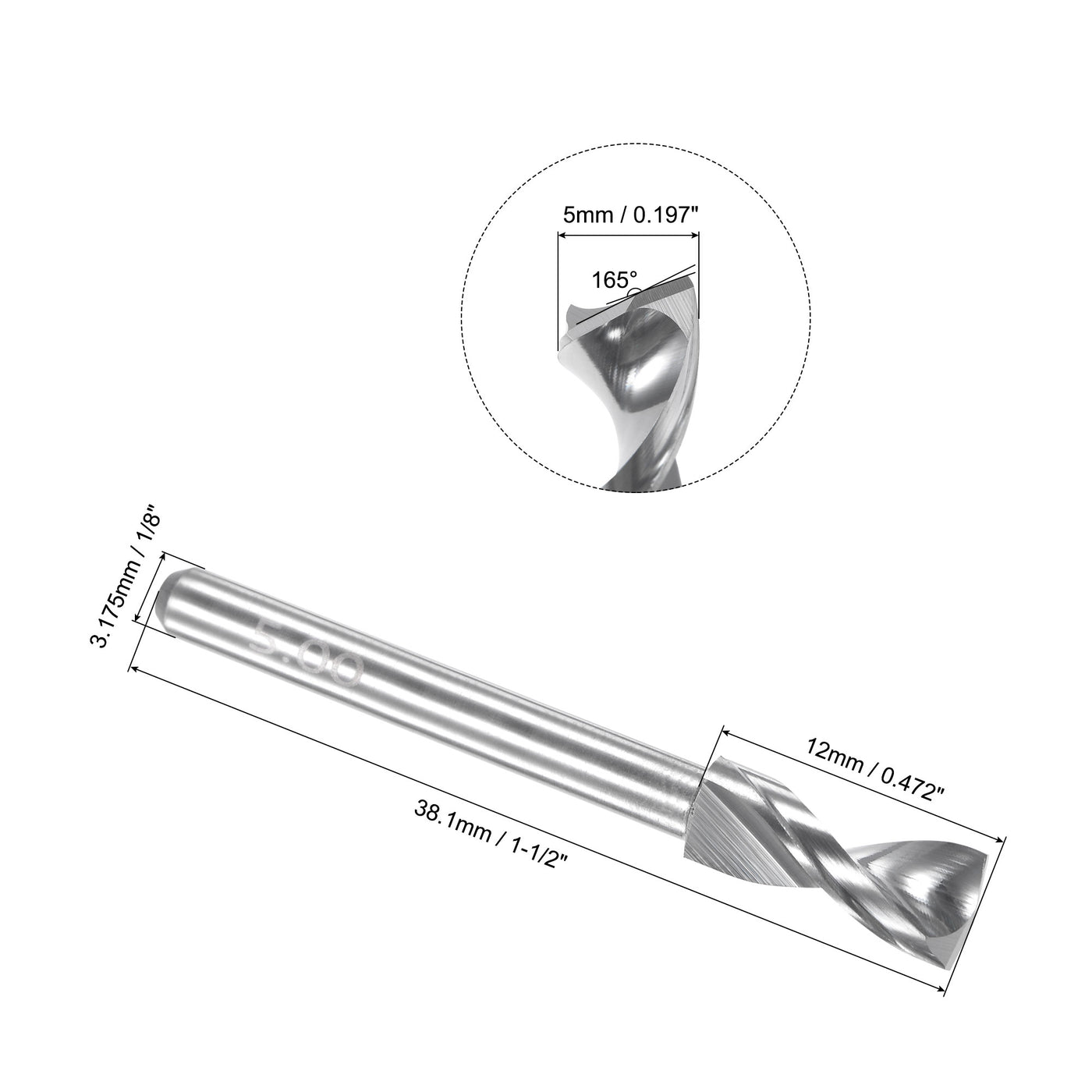 Uxcell Uxcell 4.85mm Tungsten Carbide Spiral Flute 1/8" Shank Circuit Board PCB Drill Bit