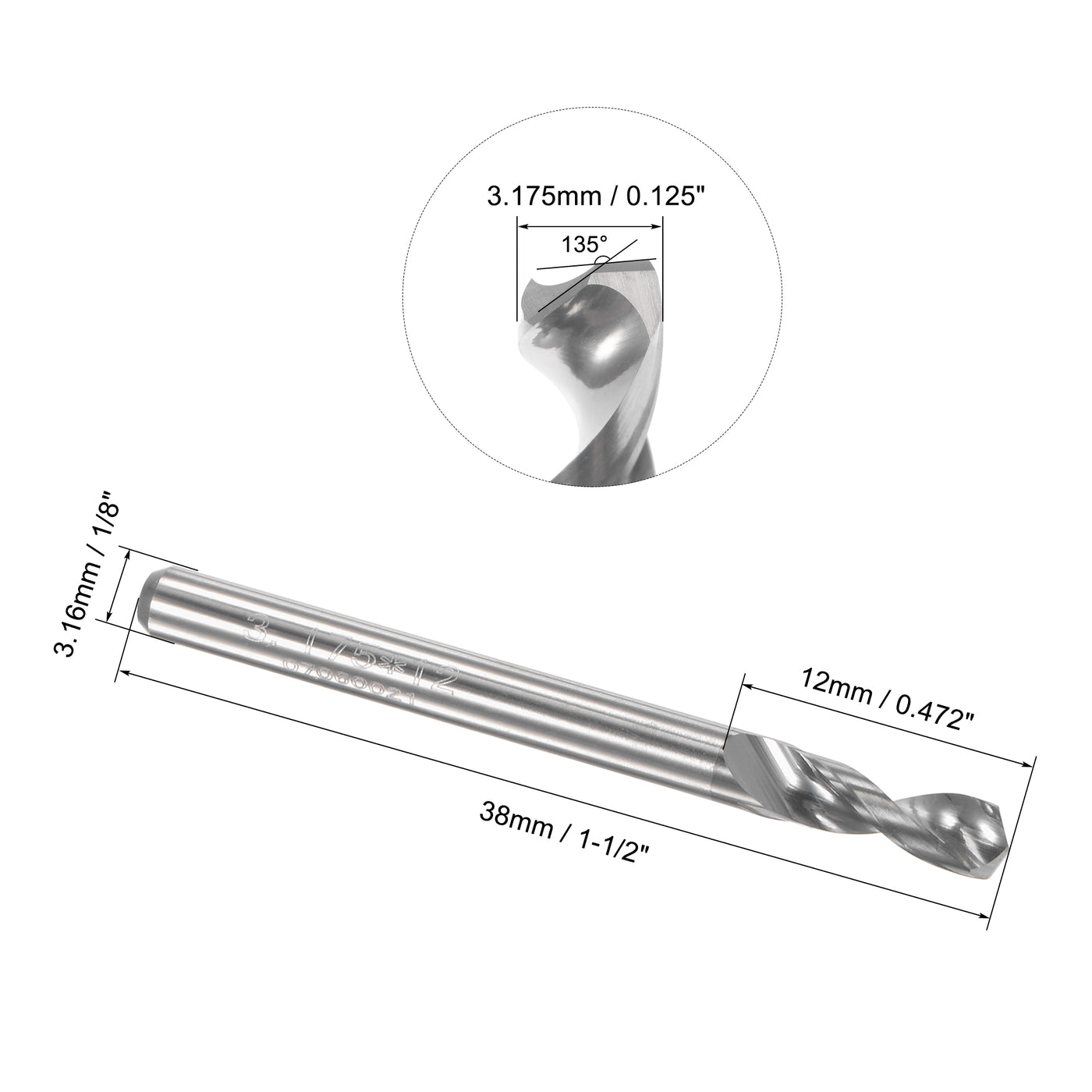 Uxcell Uxcell 3.15mm Tungsten Carbide Spiral Flute 1/8" Shank Circuit Board PCB Drill Bit 8pcs