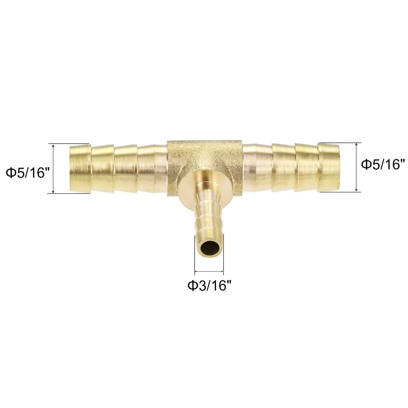 Uxcell Uxcell Reducing Barb Hose Fitting Tee T Shape Pipe Connector Brass 3/8" x 3/8" x 5/16"